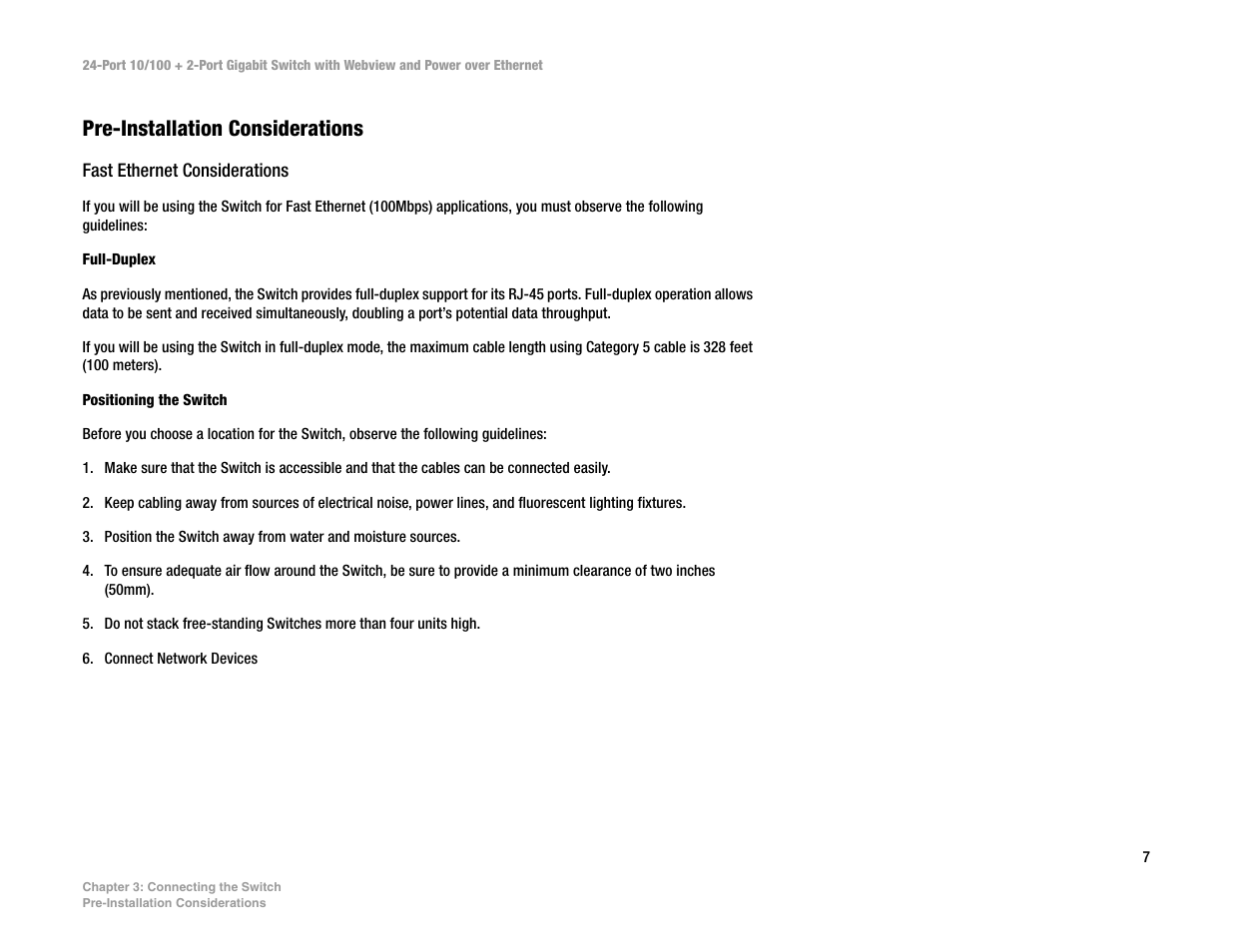 Pre-installation considerations | Linksys SRW224P User Manual | Page 15 / 104