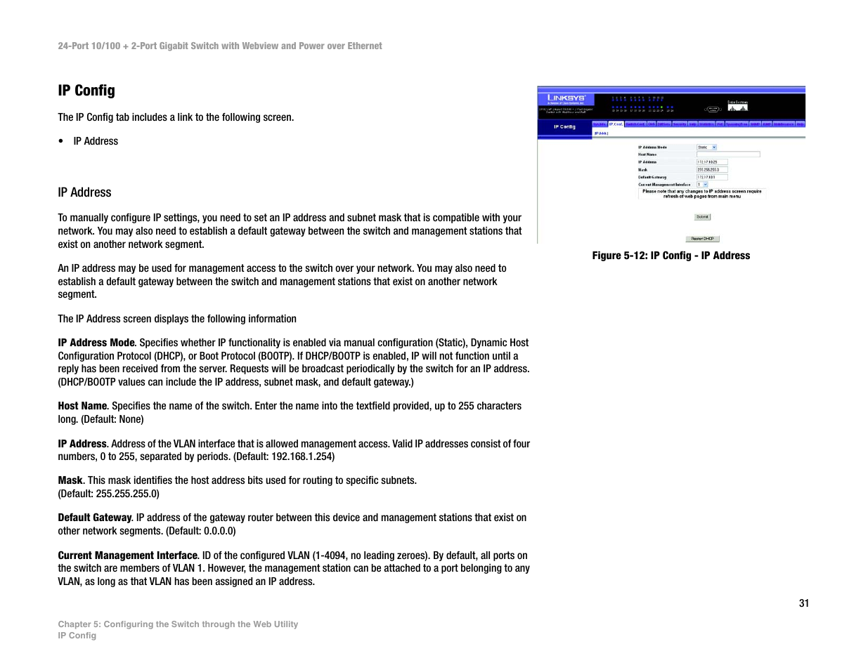 Ip config | Linksys SRW224P User Manual | Page 39 / 104
