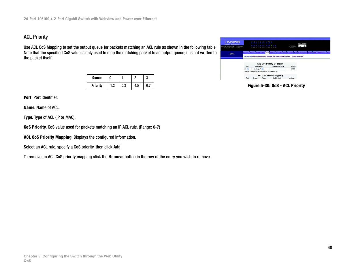 Acl priority, Table 2 | Linksys SRW224P User Manual | Page 56 / 104