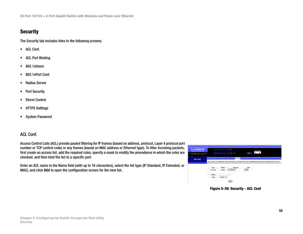 Security | Linksys SRW224P User Manual | Page 64 / 104