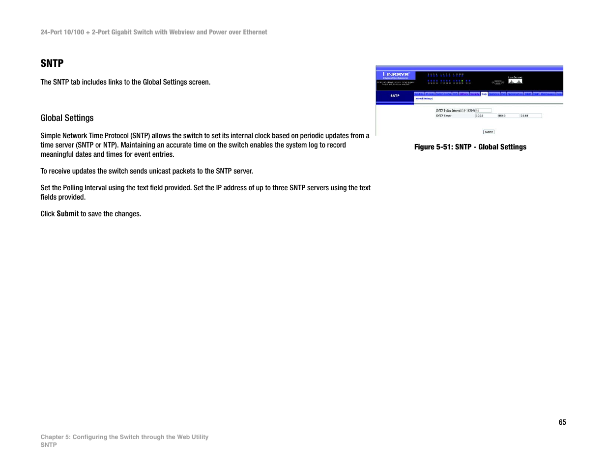 Sntp | Linksys SRW224P User Manual | Page 73 / 104