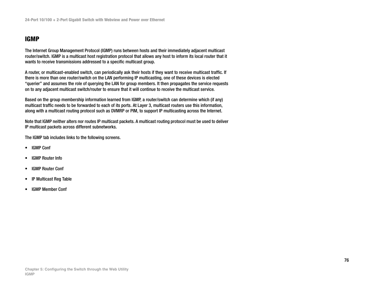 Igmp | Linksys SRW224P User Manual | Page 84 / 104