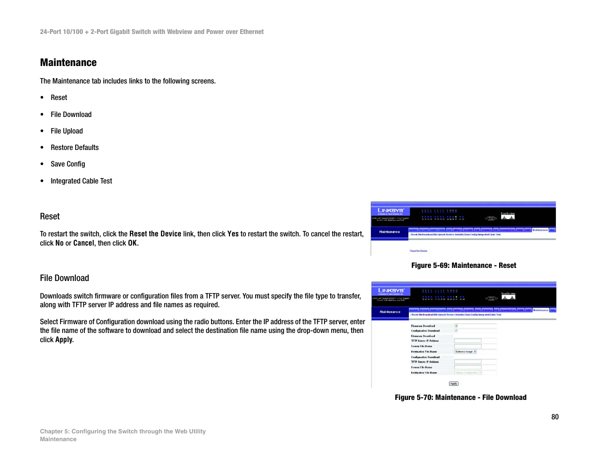 Maintenance | Linksys SRW224P User Manual | Page 88 / 104