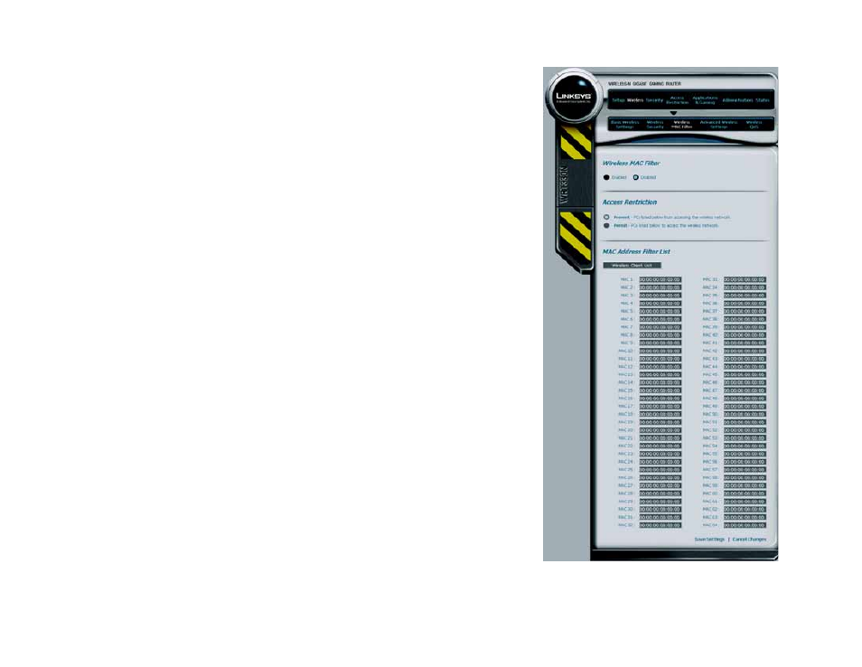 The wireless tab - wireless mac filter | Linksys CISCO SYSTEMS WRT330N User Manual | Page 33 / 92