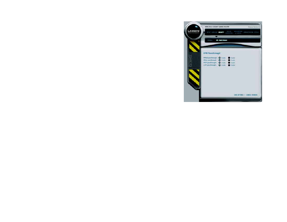 The security tab - vpn passthrough | Linksys CISCO SYSTEMS WRT330N User Manual | Page 38 / 92