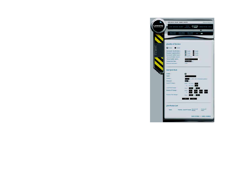 The applications & gaming tab - qos | Linksys CISCO SYSTEMS WRT330N User Manual | Page 45 / 92