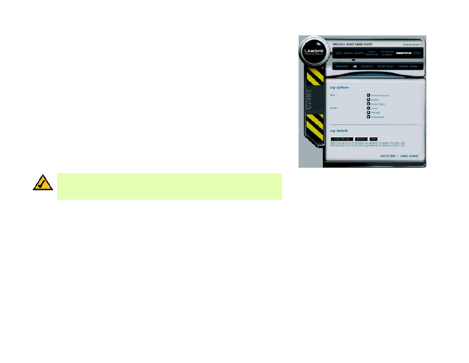 The administration tab - log | Linksys CISCO SYSTEMS WRT330N User Manual | Page 49 / 92