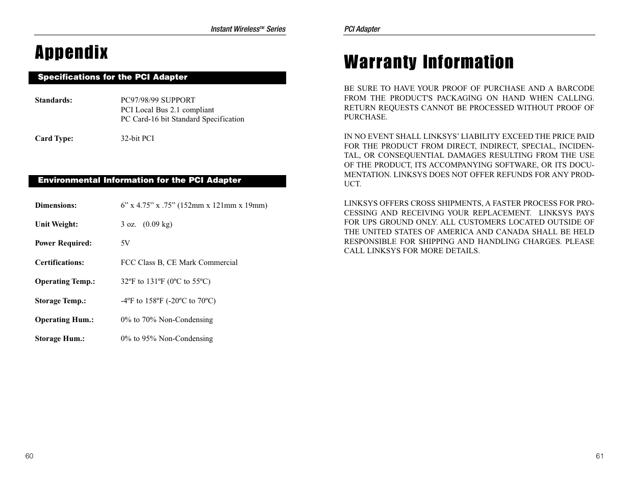 Appendix, Warranty information | Linksys WDT11 User Manual | Page 34 / 36