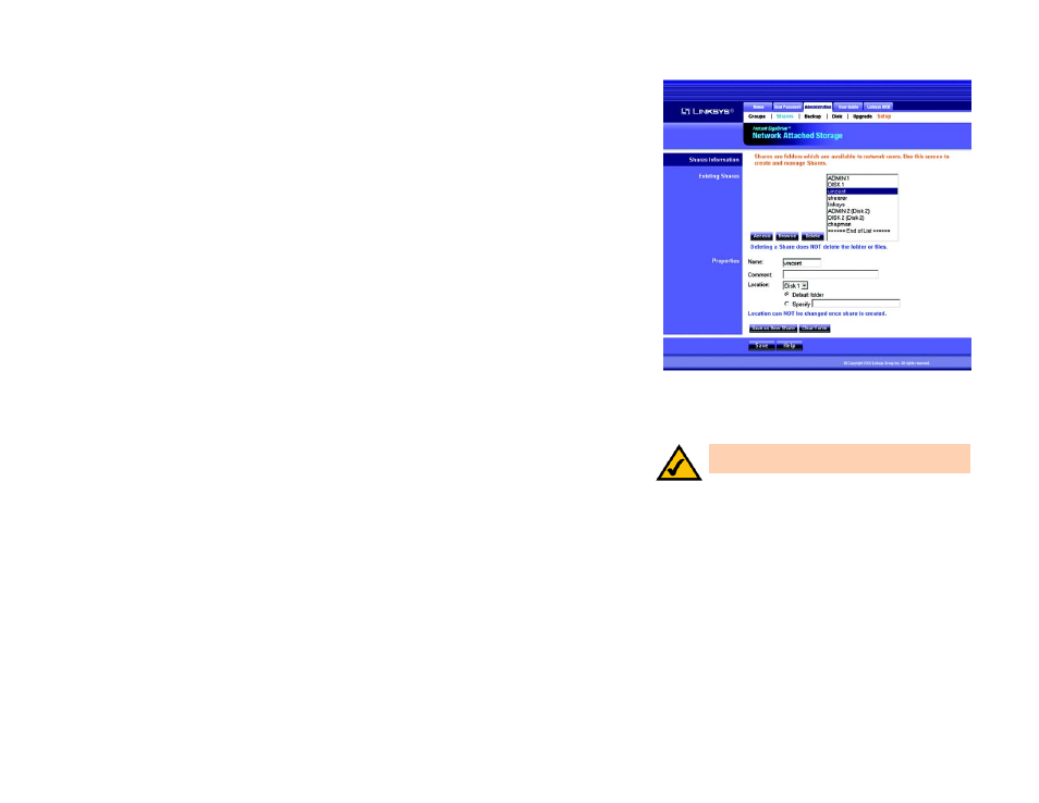 The administration tab - advanced - shares | Linksys EFG120 User Manual | Page 39 / 61
