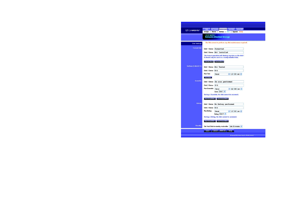 The administration tab - advanced - disk | Linksys EFG120 User Manual | Page 41 / 61