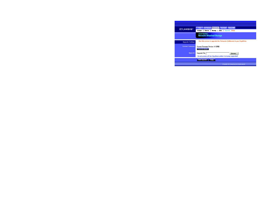 The administration tab - advanced - upgrade, The administration tab - advanced - setup, The user guide tab | The linksys web tab | Linksys EFG120 User Manual | Page 43 / 61