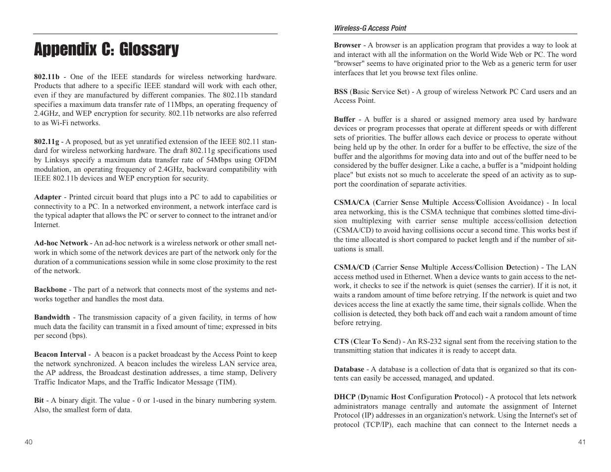 Appendix c: glossary | Linksys WAP54G User Manual | Page 24 / 30