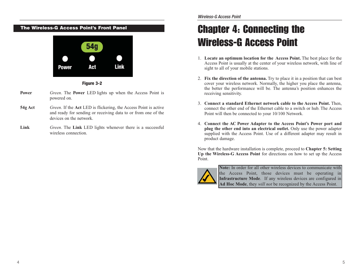 Chapter 4: connecting the wireless-g access point | Linksys WAP54G User Manual | Page 6 / 30
