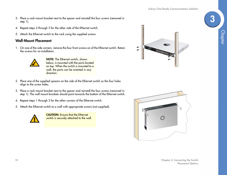 Wall-mount placement, Chapter | Linksys SGE2000 User Manual | Page 14 / 50