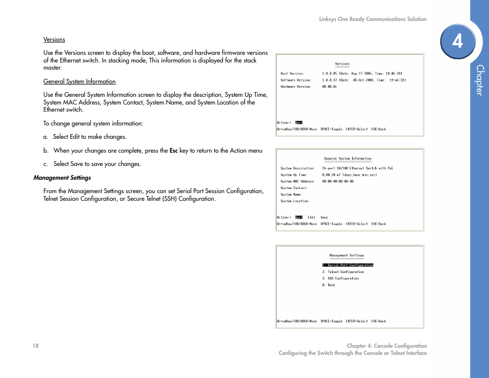 Management settings, Chapter | Linksys SGE2000 User Manual | Page 22 / 50