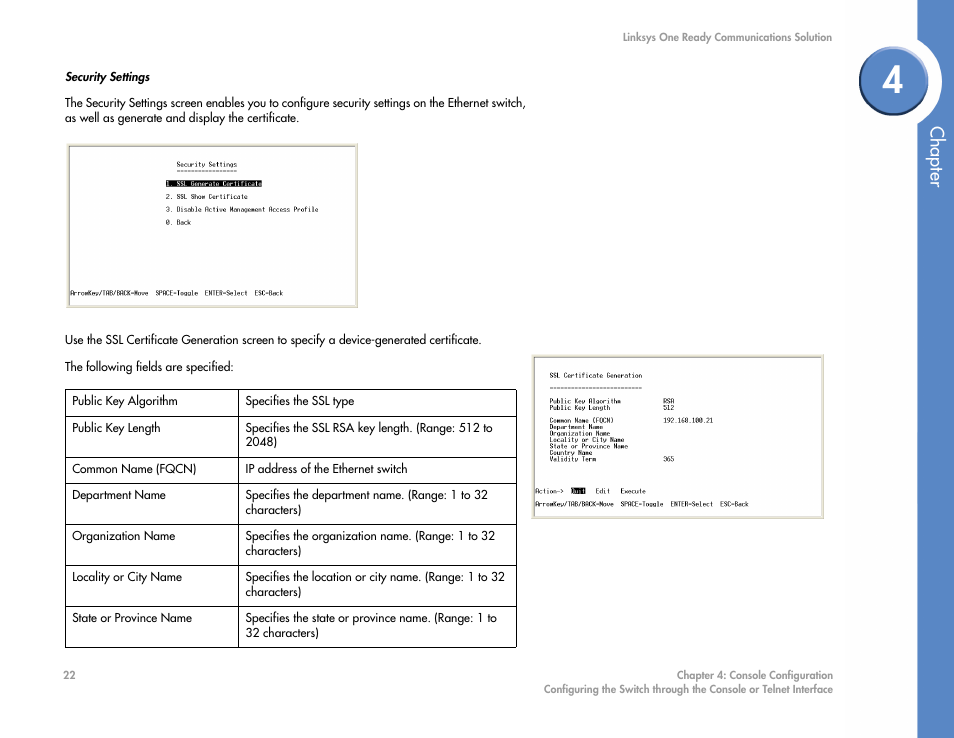 Security settings, Chapter | Linksys SGE2000 User Manual | Page 26 / 50