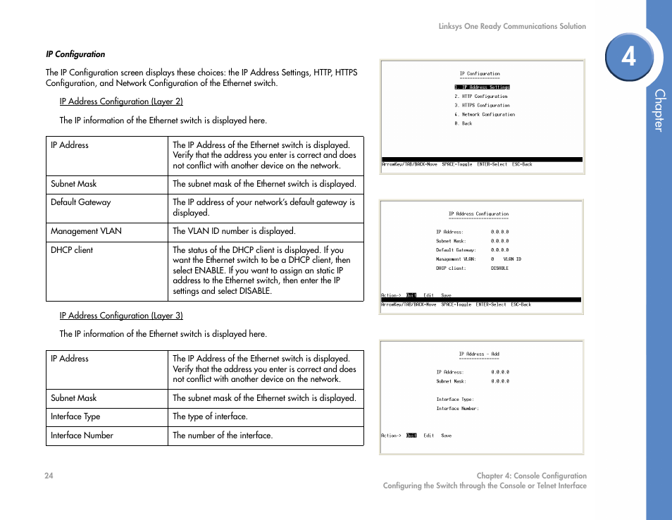 Ip configuration, Chapter | Linksys SGE2000 User Manual | Page 28 / 50