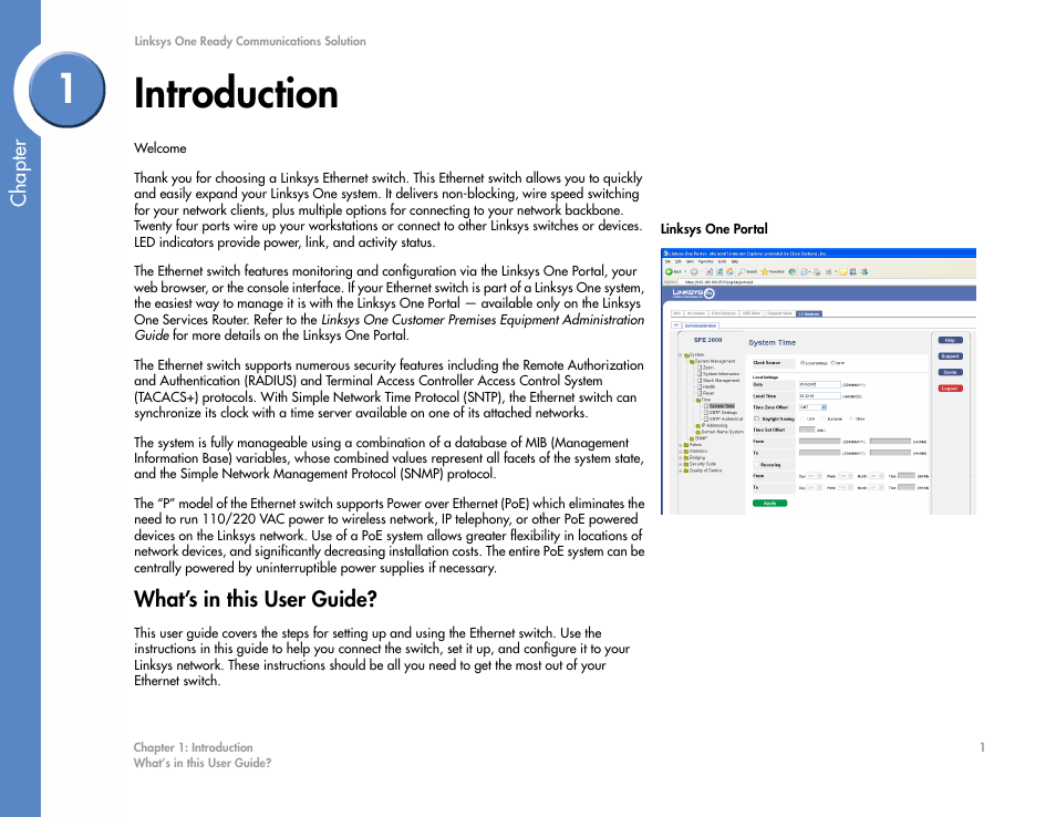 Introduction, What’s in this user guide, Chapter 1: introduction | 1introduction | Linksys SGE2000 User Manual | Page 5 / 50