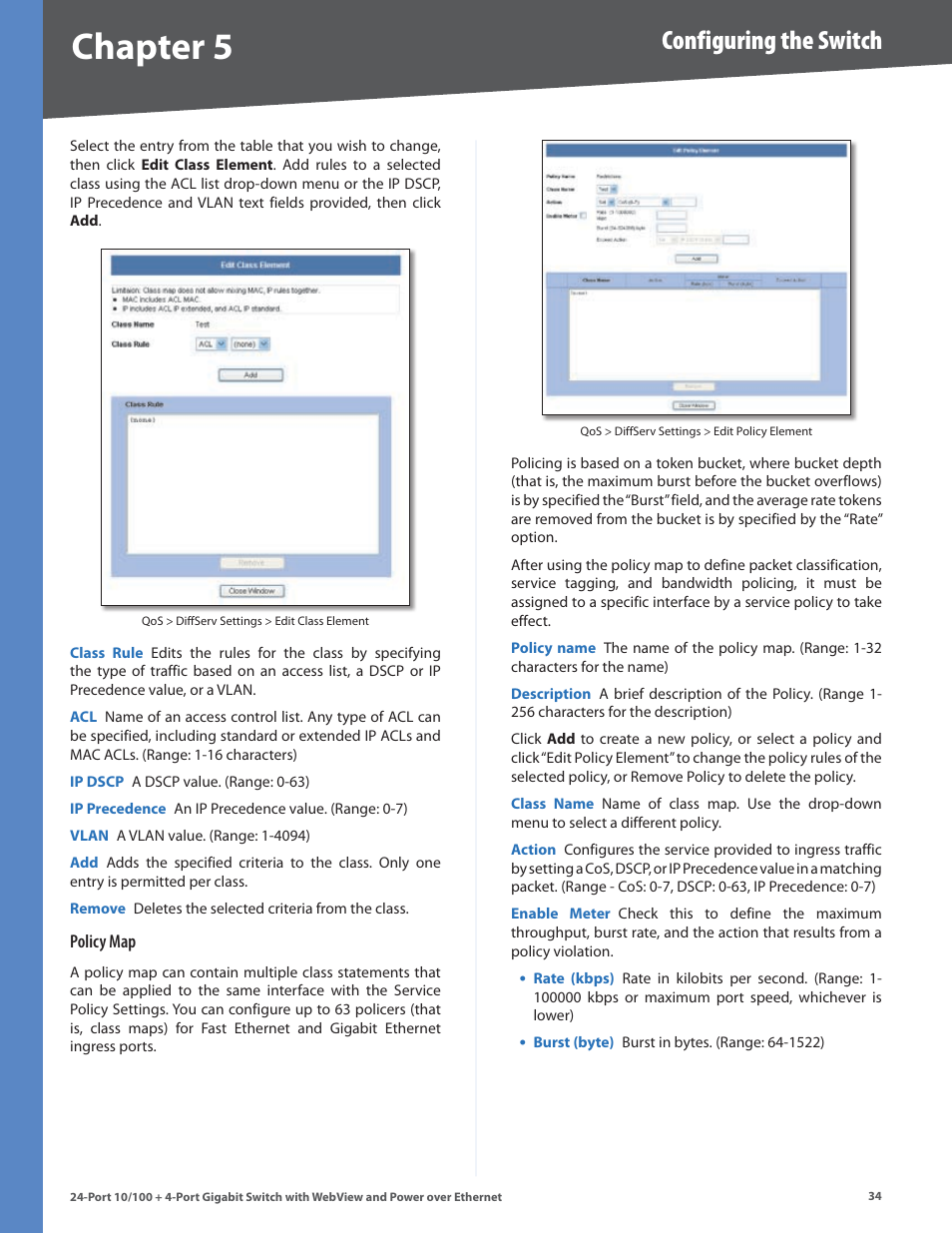 Chapter, Configuring the switch | Linksys SRW224G4P User Manual | Page 38 / 72