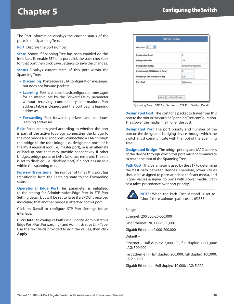 Chapter, Configuring the switch | Linksys SRW224G4P User Manual | Page 42 / 72