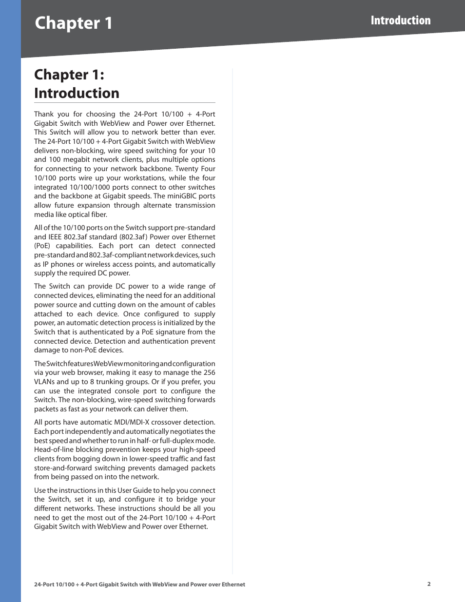 Chapter 1: introduction, Chapter 1, Chapter 1: introducton | Introduction | Linksys SRW224G4P User Manual | Page 6 / 72