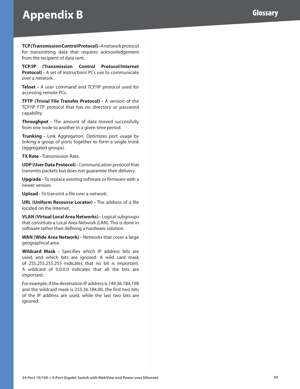 Appendx b, Glossary | Linksys SRW224G4P User Manual | Page 63 / 72