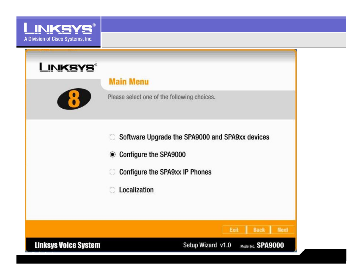 Main menu selections | Linksys LVS 9000 User Manual | Page 34 / 63