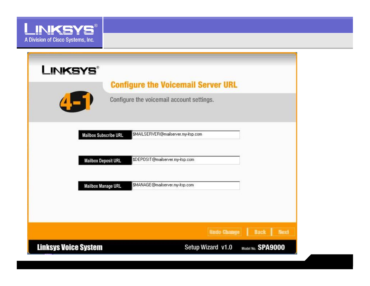 Voice mail configuration settings | Linksys LVS 9000 User Manual | Page 38 / 63