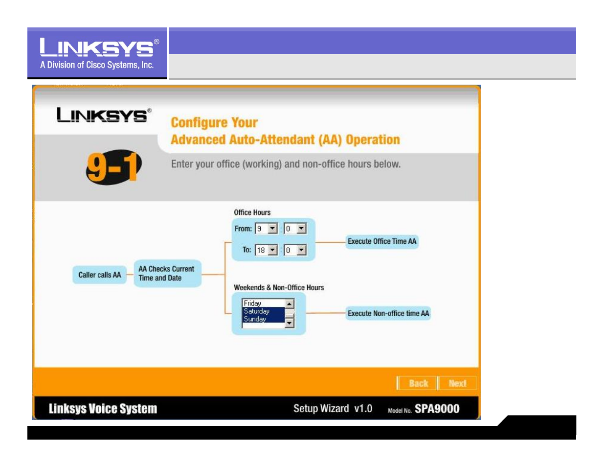 Setting the working hours & off days | Linksys LVS 9000 User Manual | Page 43 / 63