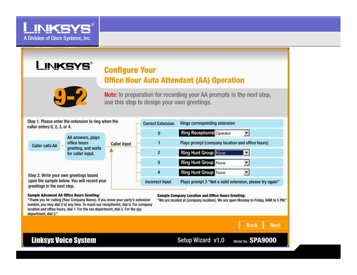 Call routing by the auto attendant (aa) | Linksys LVS 9000 User Manual | Page 44 / 63