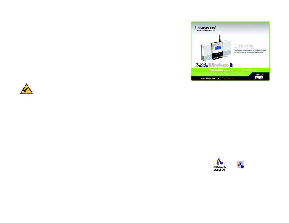 Installing the media server software, Setting up musicmatch jukebox | Linksys WML11B User Manual | Page 33 / 68