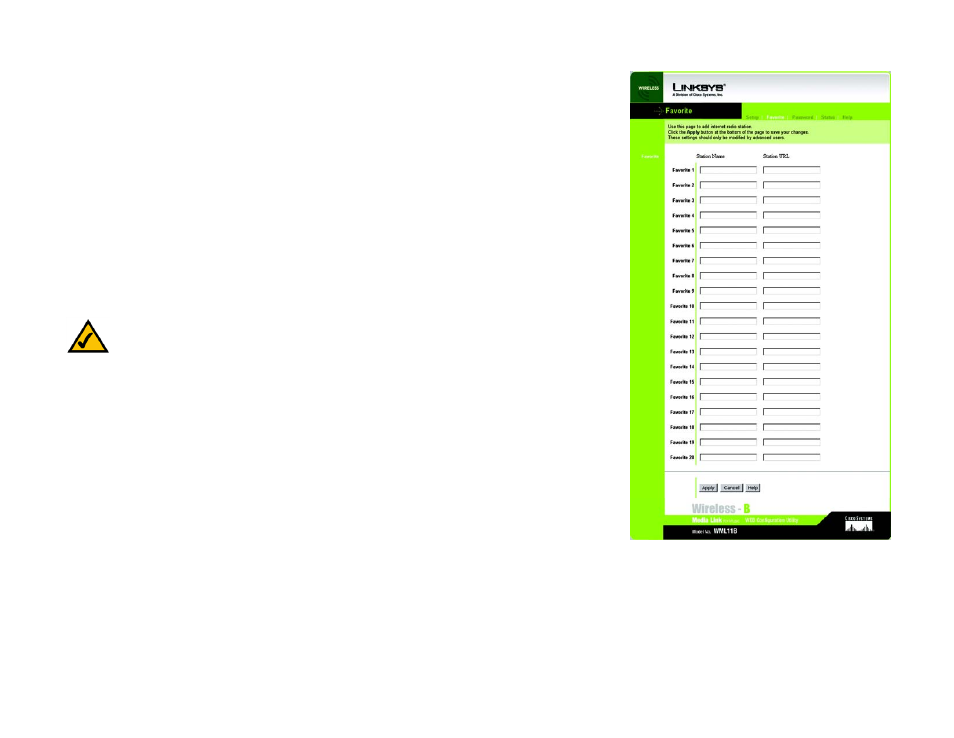 Favorites | Linksys WML11B User Manual | Page 47 / 68