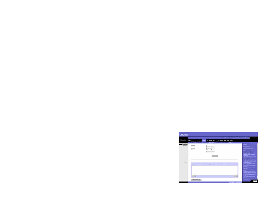 Statistics tab - rmon events | Linksys SRW2008 User Manual | Page 55 / 130