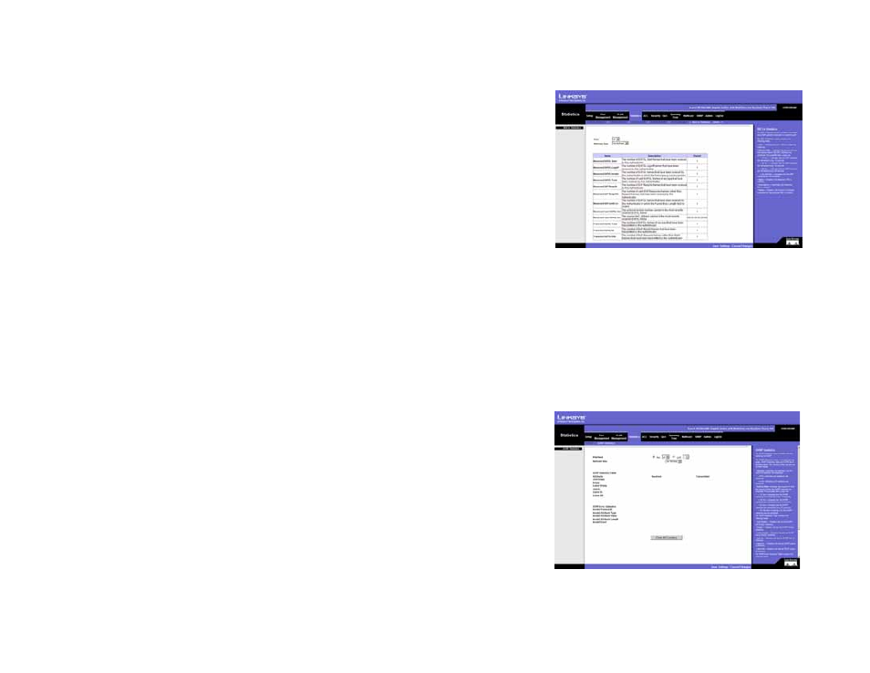 Statistics tab - 802.1x statistics, Statistics tab - gvrp statistics | Linksys SRW2008 User Manual | Page 57 / 130