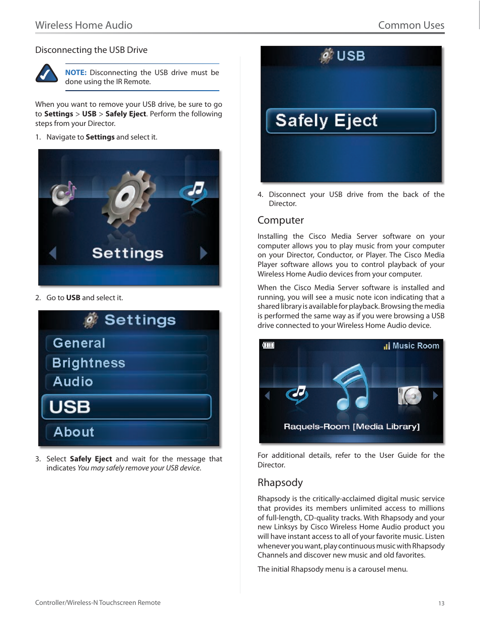 Computer, Rhapsody, Computer rhapsody | Common uses, Wireless home audio | Linksys DMRW1000 User Manual | Page 20 / 58