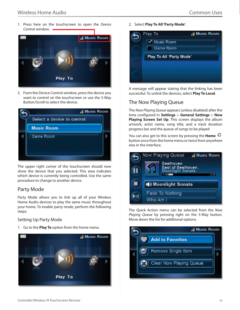 Party mode, The now playing queue, Party mode the now playing queue | Common uses, Wireless home audio | Linksys DMRW1000 User Manual | Page 26 / 58
