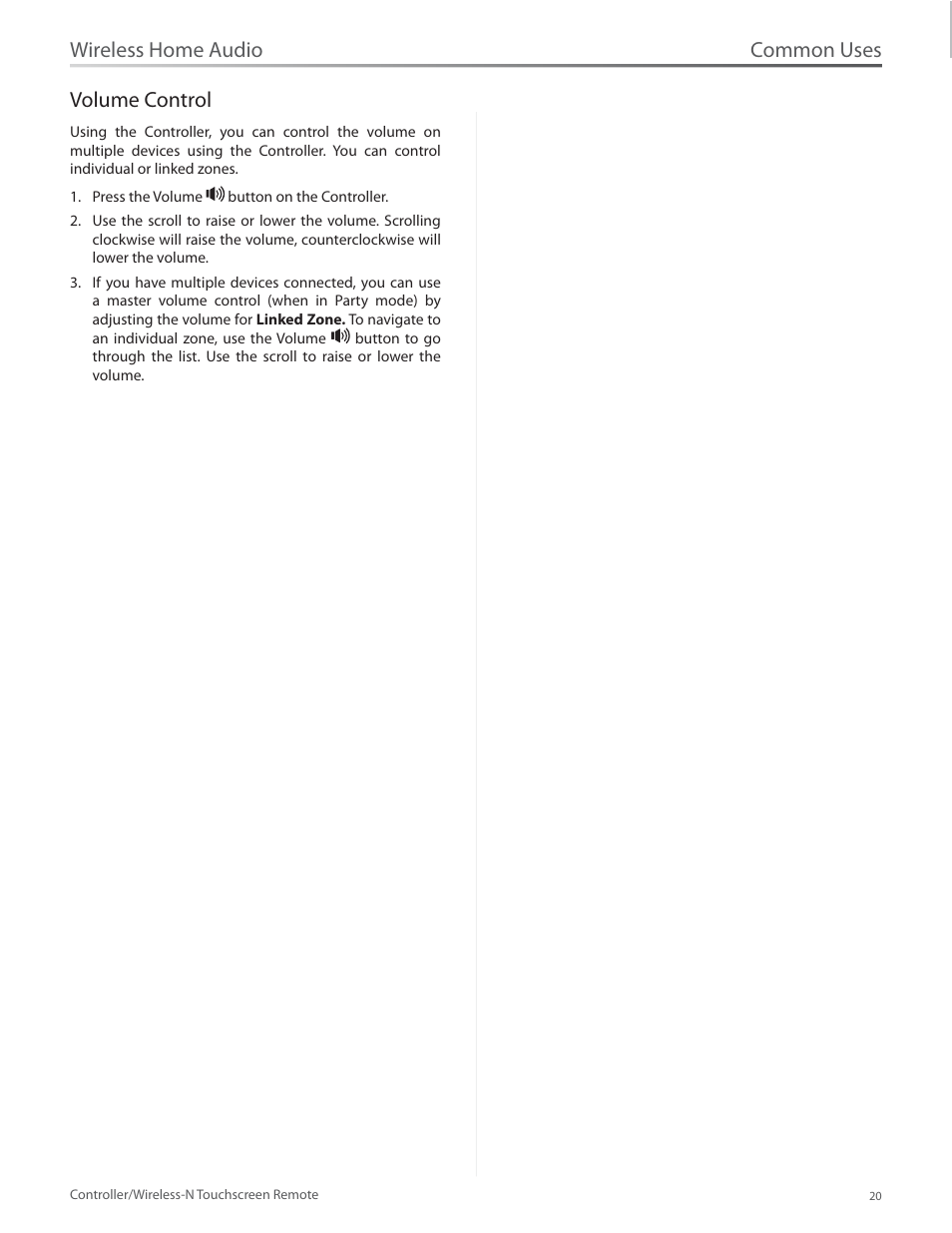 Volume control, Common uses, Wireless home audio volume control | Linksys DMRW1000 User Manual | Page 27 / 58