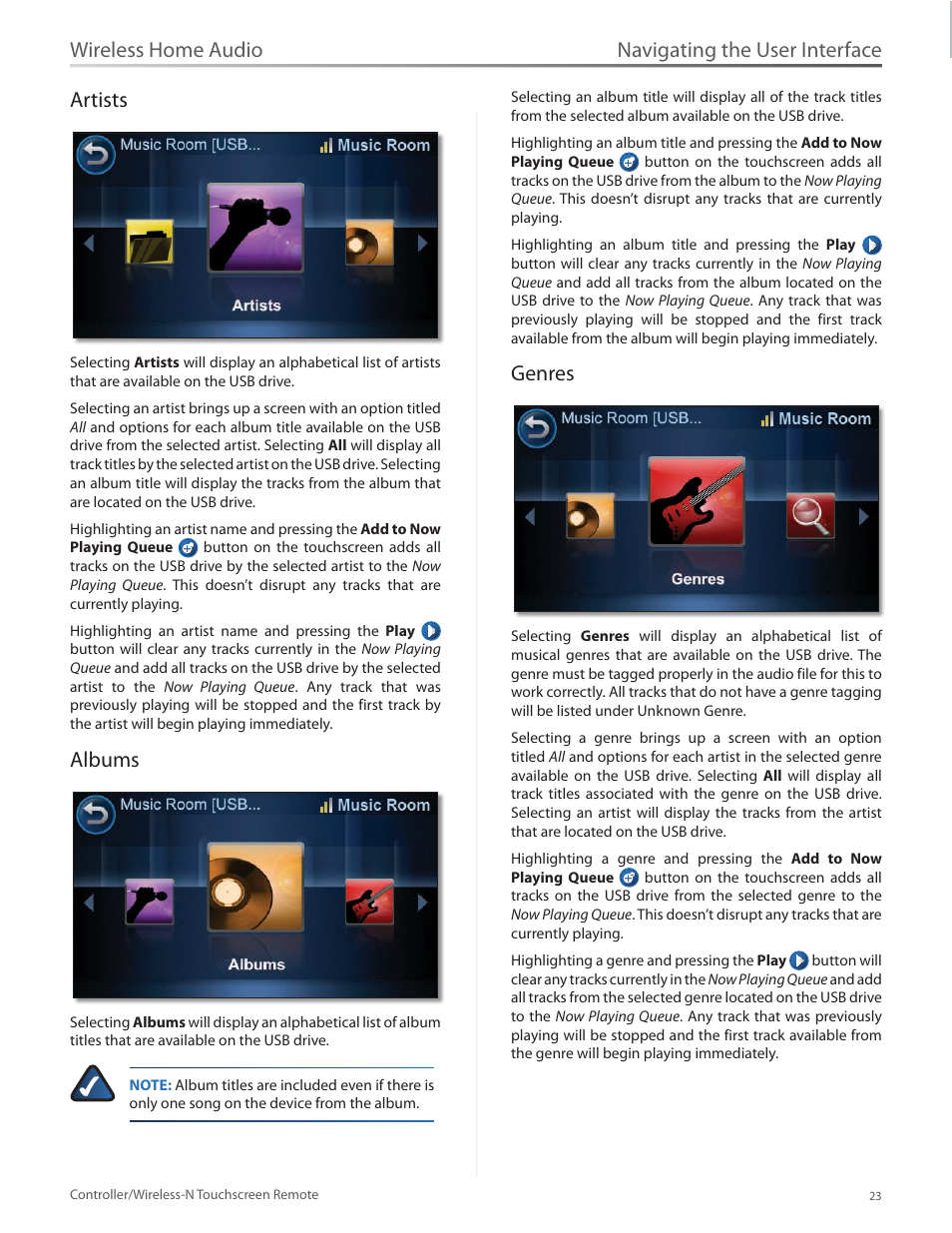 Artists, Albums, Genres | Artists albums genres, Navigating the user interface, Wireless home audio artists | Linksys DMRW1000 User Manual | Page 30 / 58