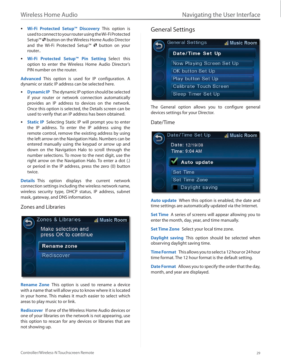 General settings, Navigating the user interface, Wireless home audio | Linksys DMRW1000 User Manual | Page 36 / 58