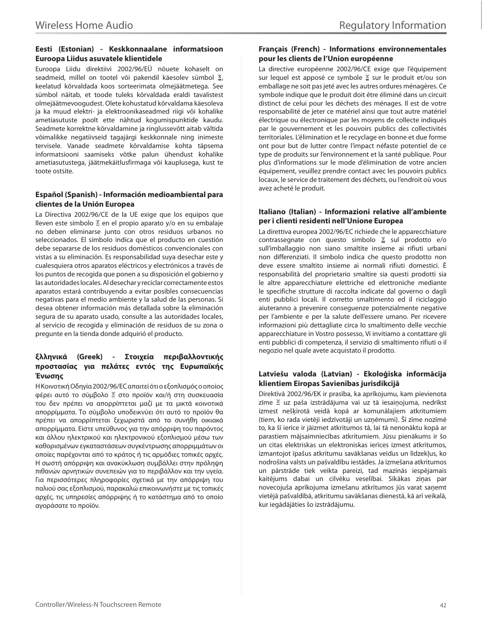 Regulatory information, Wireless home audio | Linksys DMRW1000 User Manual | Page 49 / 58