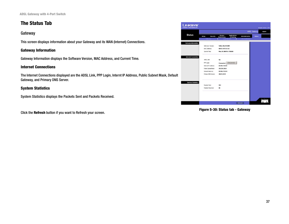 The status tab | Linksys AG041 User Manual | Page 44 / 80
