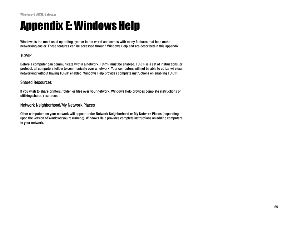Appendix e: windows help | Linksys AG041 User Manual | Page 72 / 80