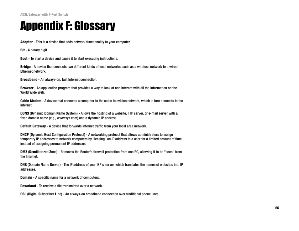 Appendix f: glossary | Linksys AG041 User Manual | Page 73 / 80