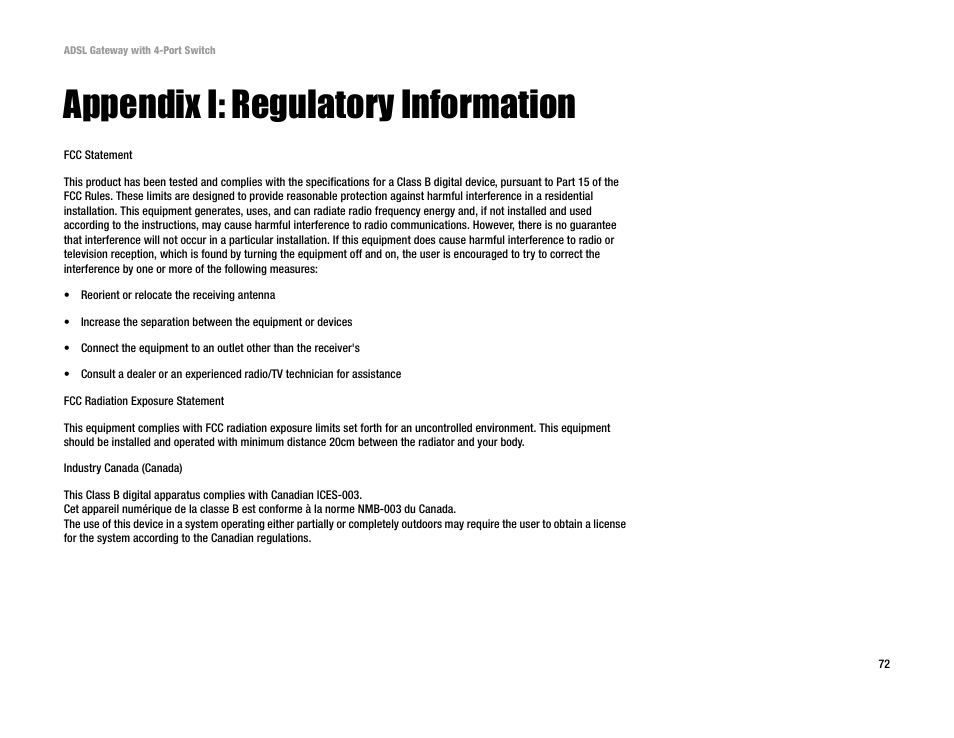Appendix i: regulatory information | Linksys AG041 User Manual | Page 79 / 80