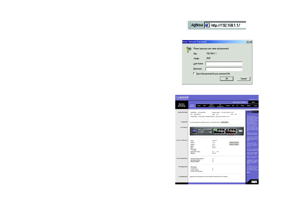 How to access the web-based utility, System summary tab | Linksys RV016 User Manual | Page 30 / 127