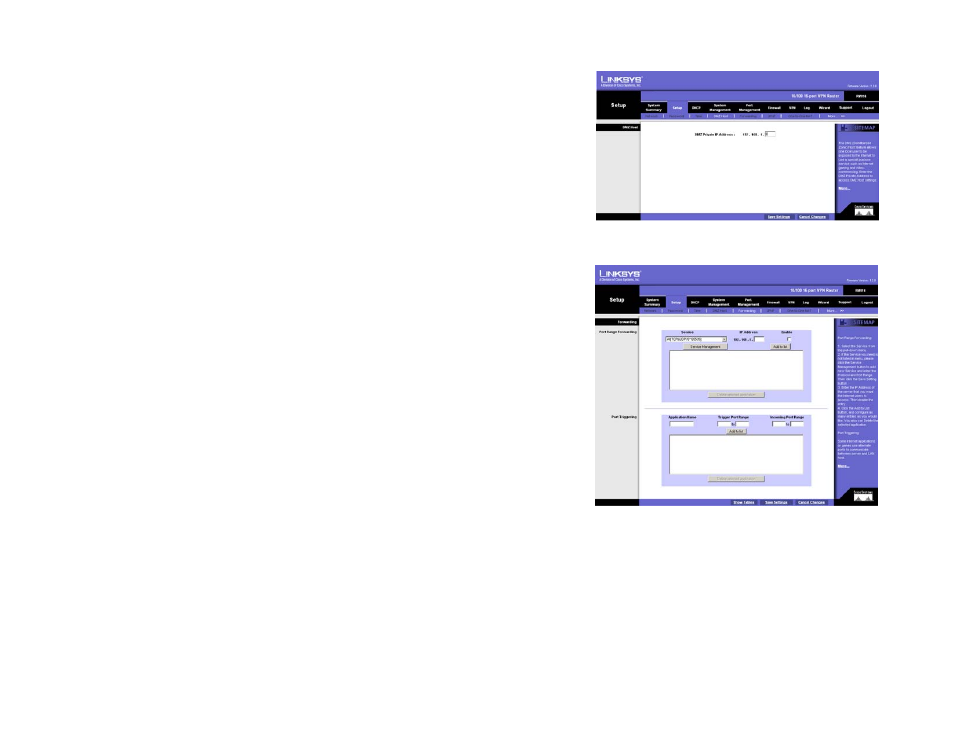 Setup tab - dmz host, Setup tab - forwarding | Linksys RV016 User Manual | Page 37 / 127