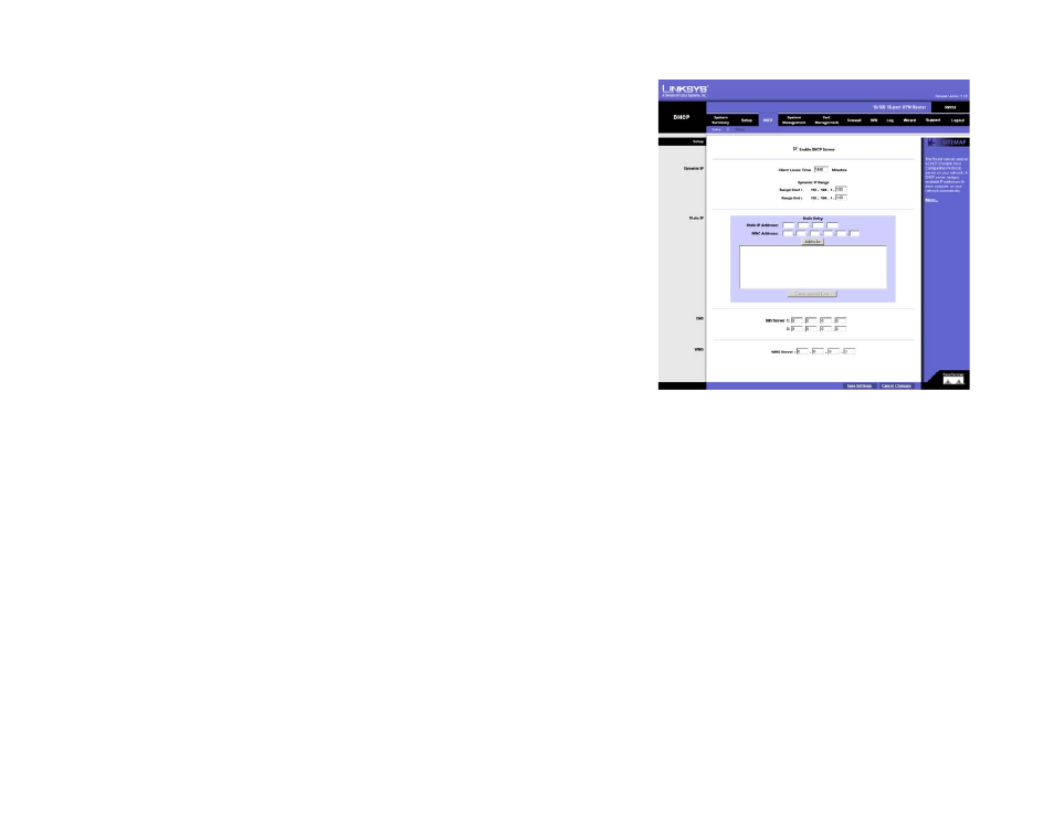 Dhcp tab - setup | Linksys RV016 User Manual | Page 45 / 127