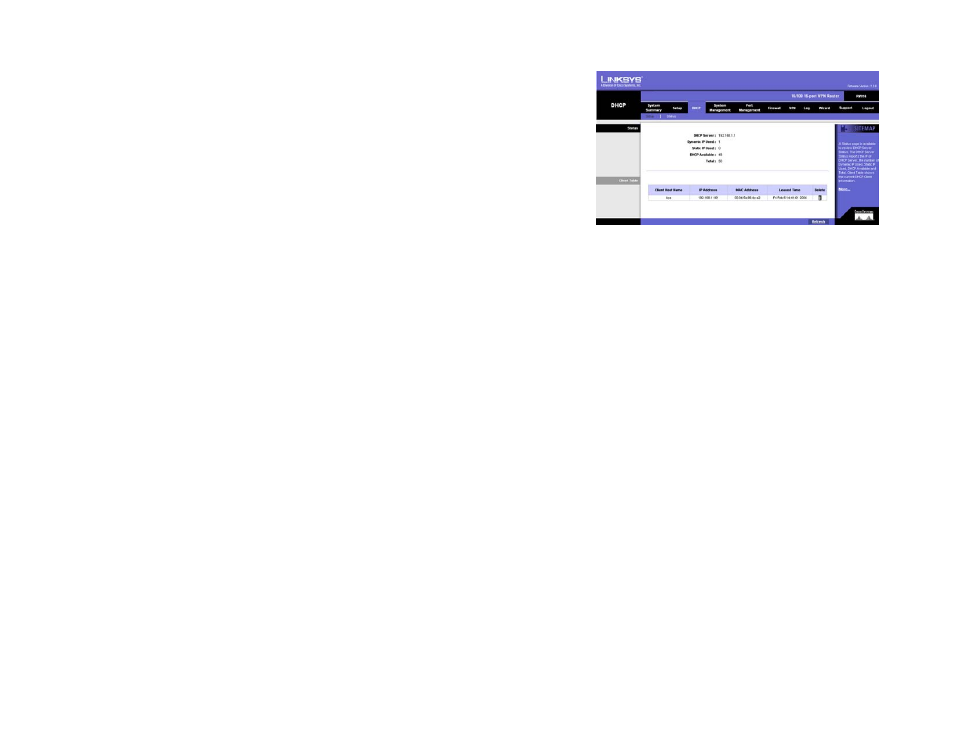 Dhcp tab - status | Linksys RV016 User Manual | Page 47 / 127