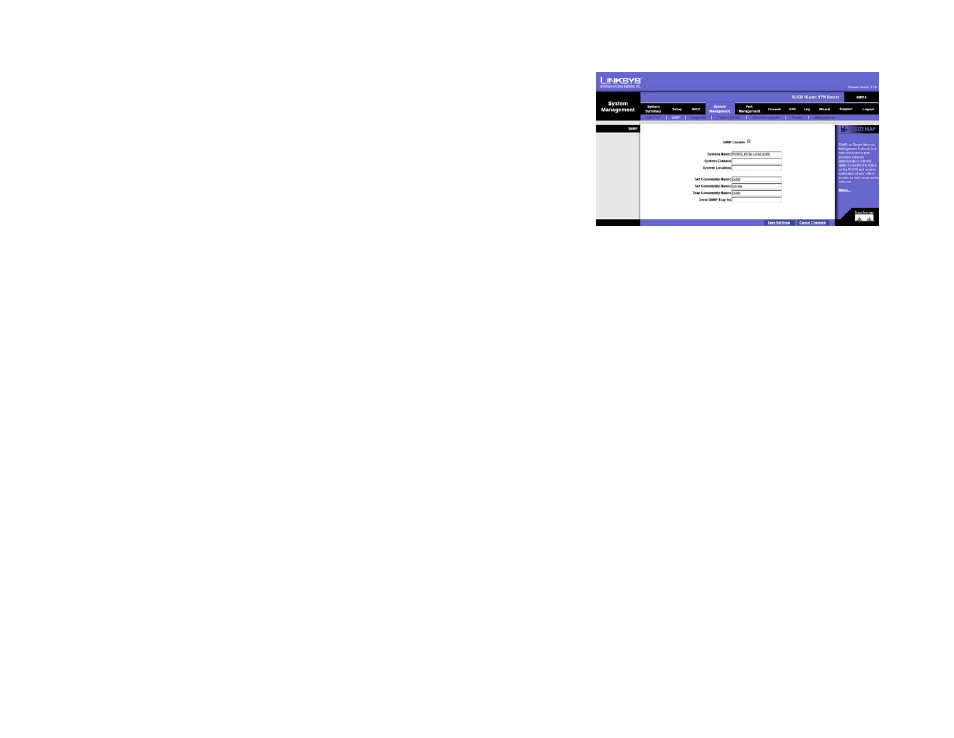 System management tab - snmp | Linksys RV016 User Manual | Page 51 / 127