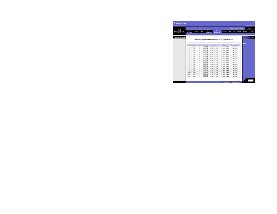 Port management tab - port setup | Linksys RV016 User Manual | Page 55 / 127